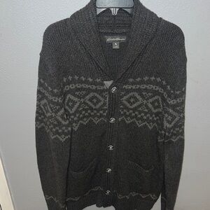 Eddie Bauer Men Charcoal Patterned Cardigan